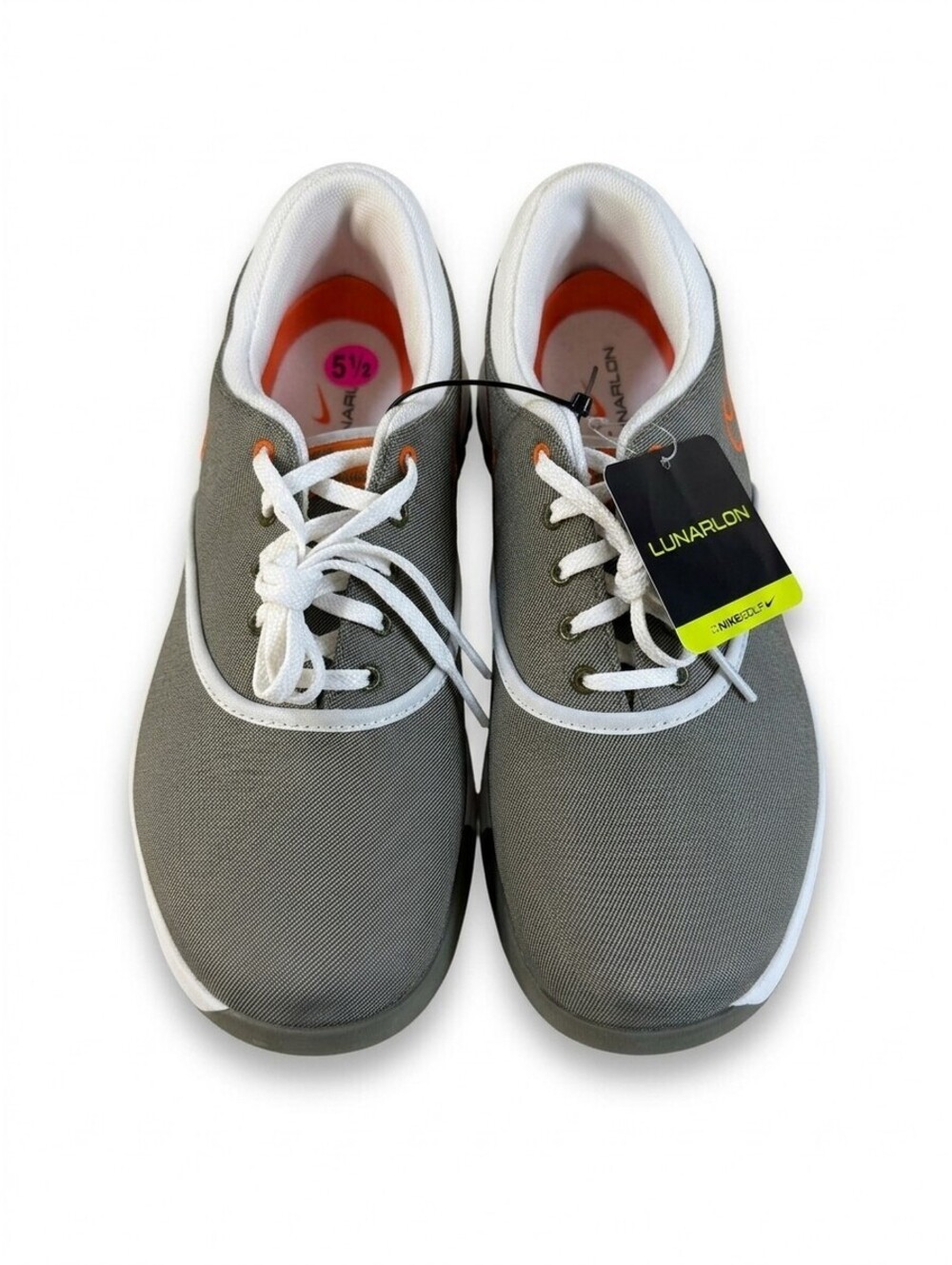 Nike Lunar Empress Golf Shoes Womens 7.5 Grey White Orange Canvas Spikeless NWT
